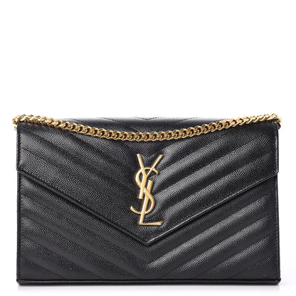 Saint Laurent Grain De Poudre Matelasse Chevron Medium Monogram Chain Wallet Black 1 of 8
