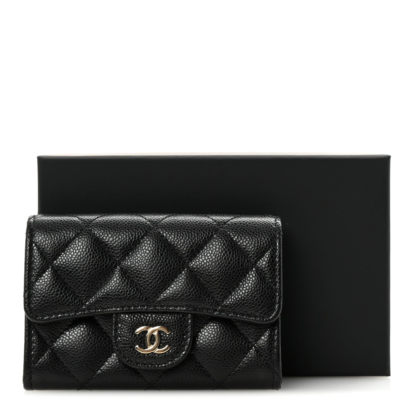 Caviar Quilted Flap Card Holder Wallet Black