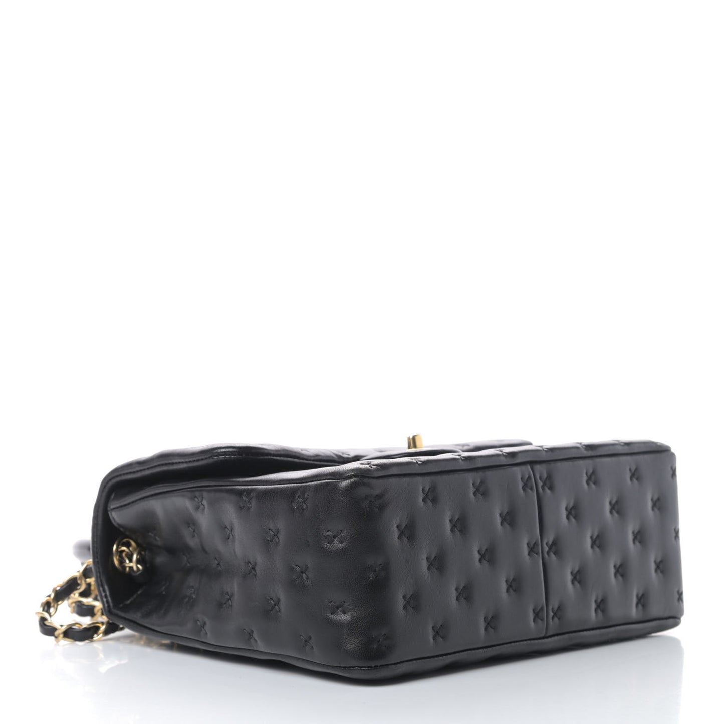 Lambskin Cross Stitch Small Coco Handle Flap Dark Black