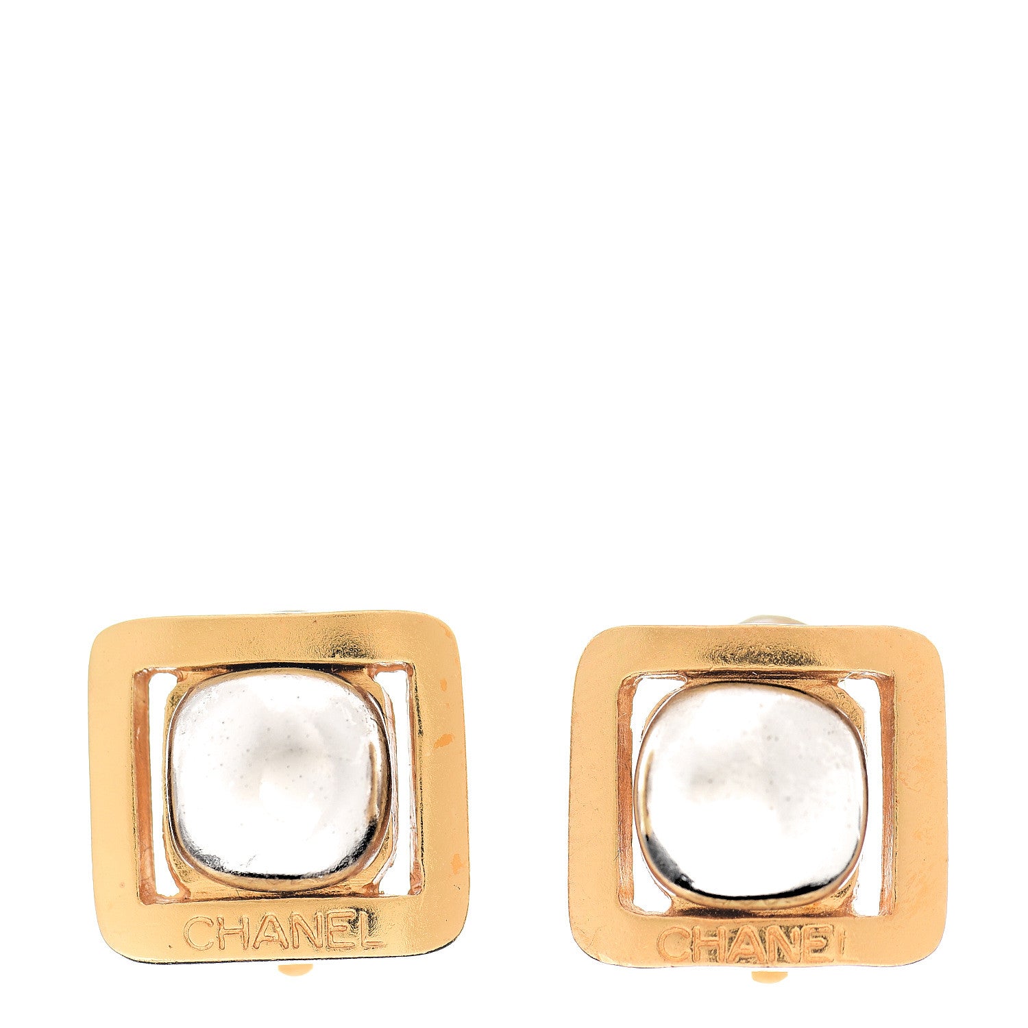 Chanel Square Pearl Clip On Earrings Gold 1 of 3