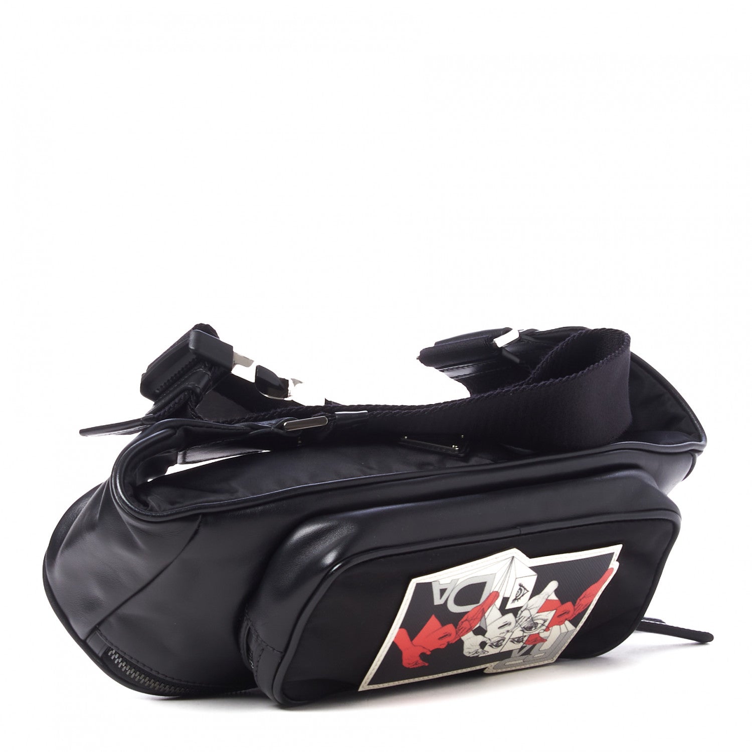 Prada X JAMES JEAN Tessuto Nylon Calfskin Comic Print Belt Bag Black 6 of 16
