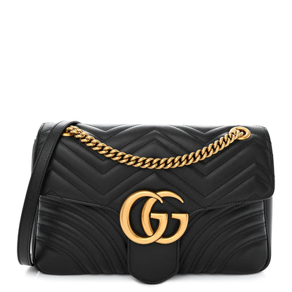 Gucci Calfskin Matelasse Medium GG Marmont Shoulder Bag Black 1 of 11