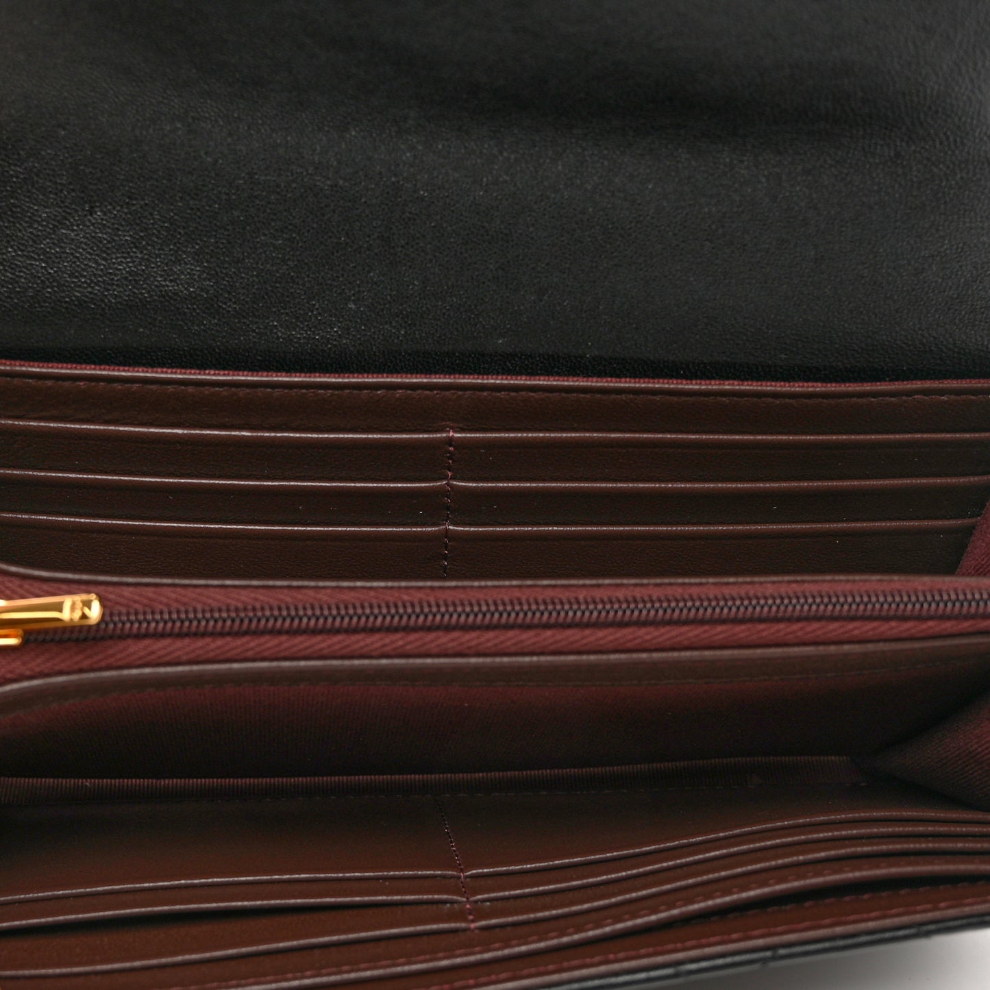 Lambskin Quilted Large Gusset Flap Wallet Black