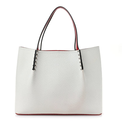 Christian Louboutin Calfskin Jurassic Embossed Spiked Large Cabarock Shopper Tote White 1 of 12