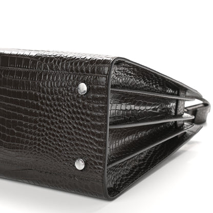 Saint Laurent Calfskin Crocodile Embossed Small Sac De Jour Brown 9 of 10