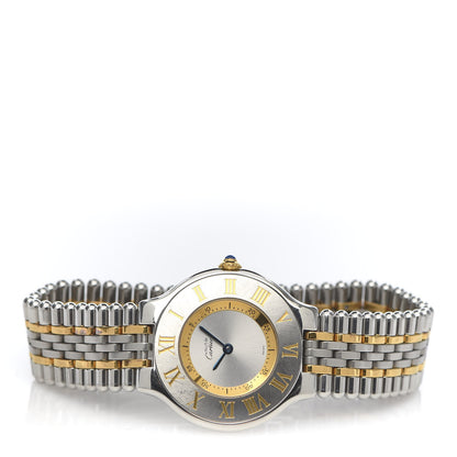 Cartier Stainless Steel 18K Yellow Gold 31mm Must De 21 Bullet Link Quartz Watch 3 of 7
