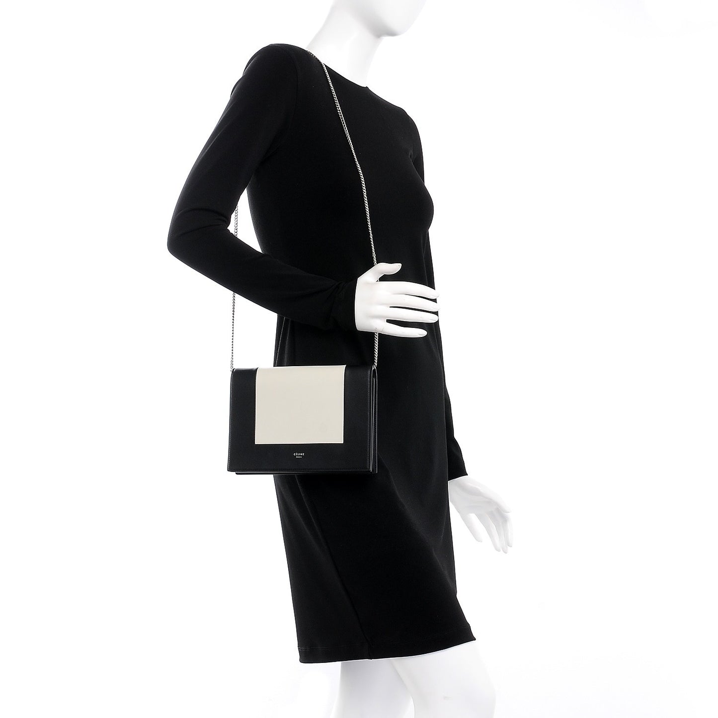 Smooth Lambskin Frame Evening Chain Clutch Black White