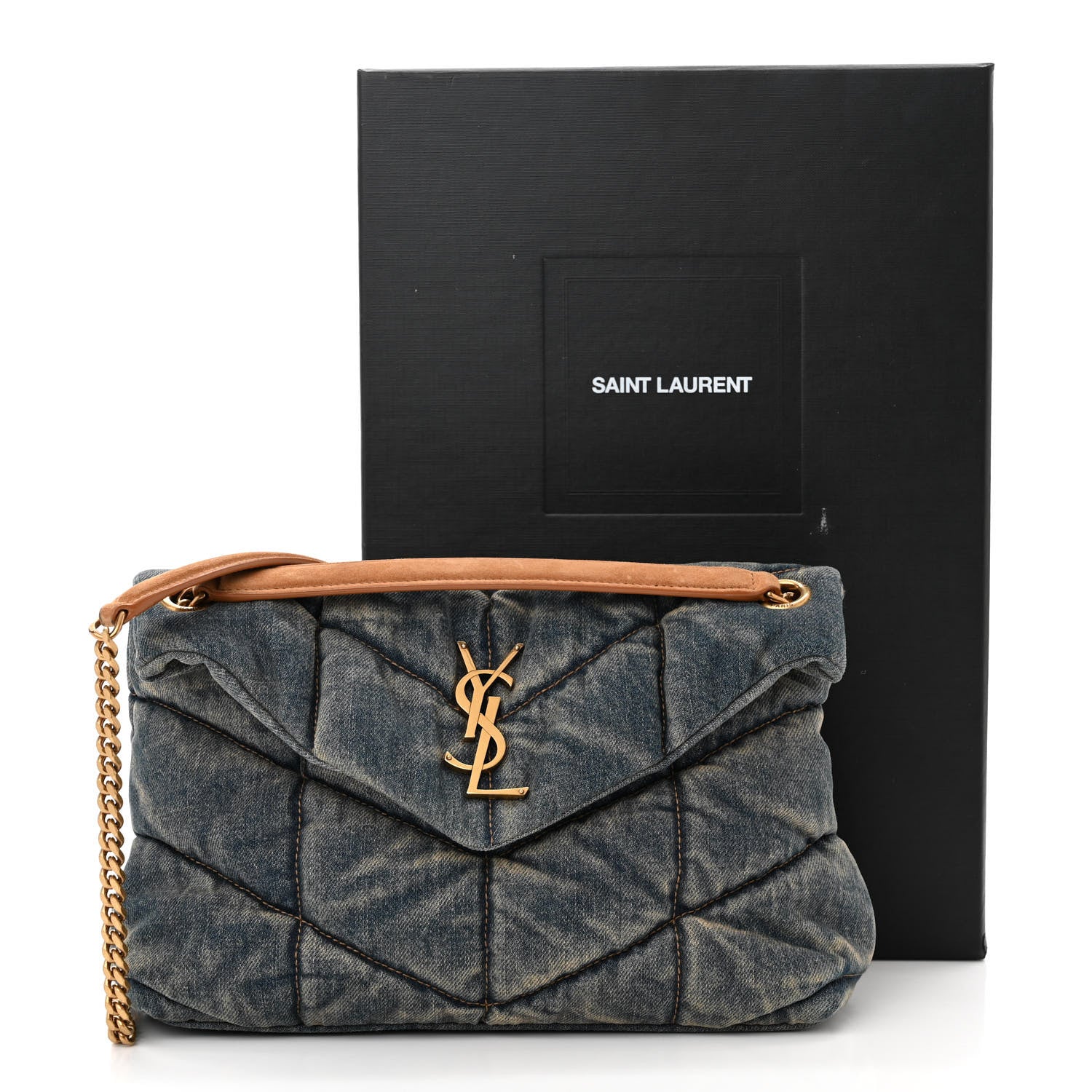 Saint Laurent Denim Quilted Small Loulou Puffer Monogram Chain Satchel Blue Cinnamon 11 of 11