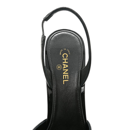 Chanel Lambskin Patent Calfskin Cap Toe CC Apple Slingback Pumps 38.5 Black 7 of 10