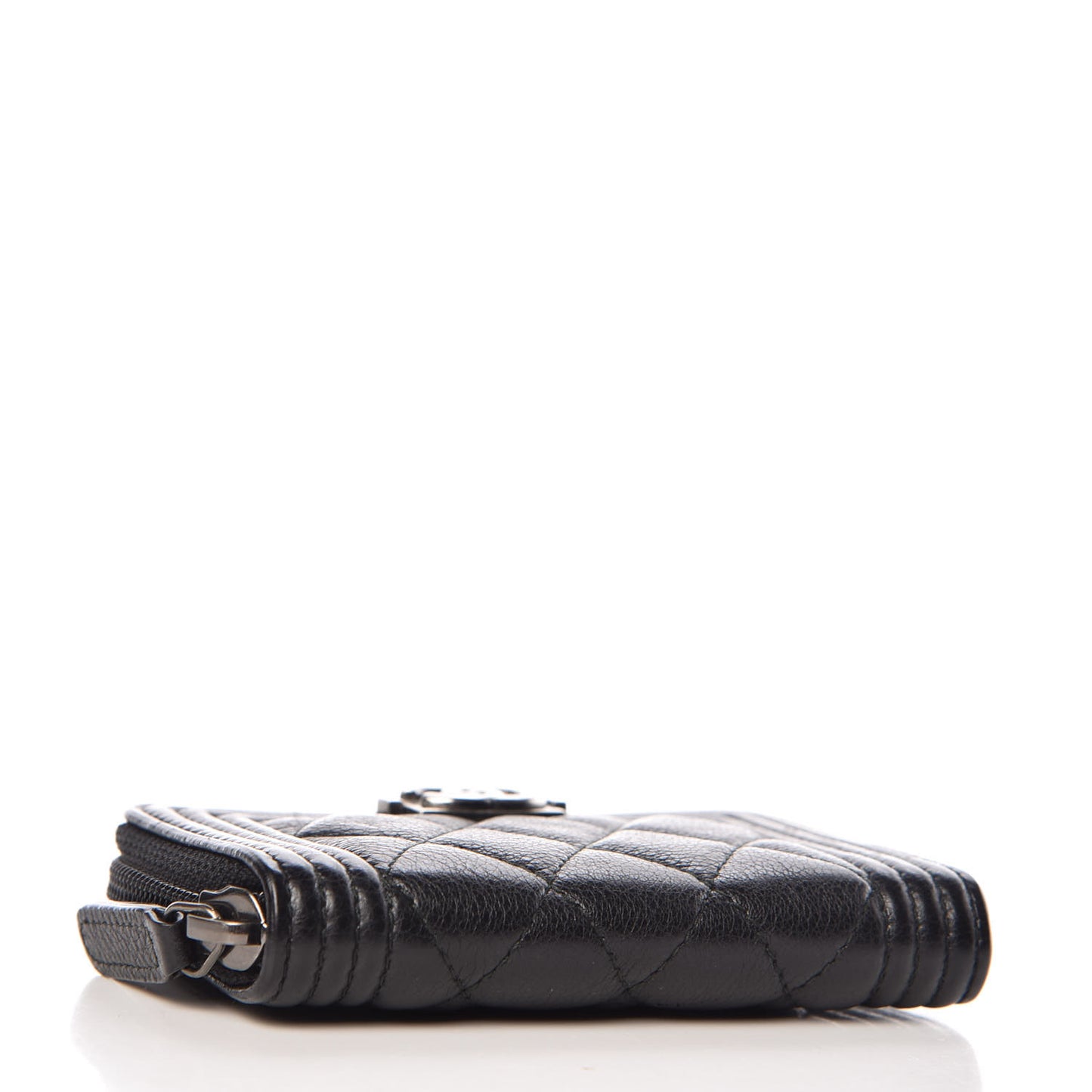 Calfskin Quilted Boy Zip Around Coin Purse Wallet Black