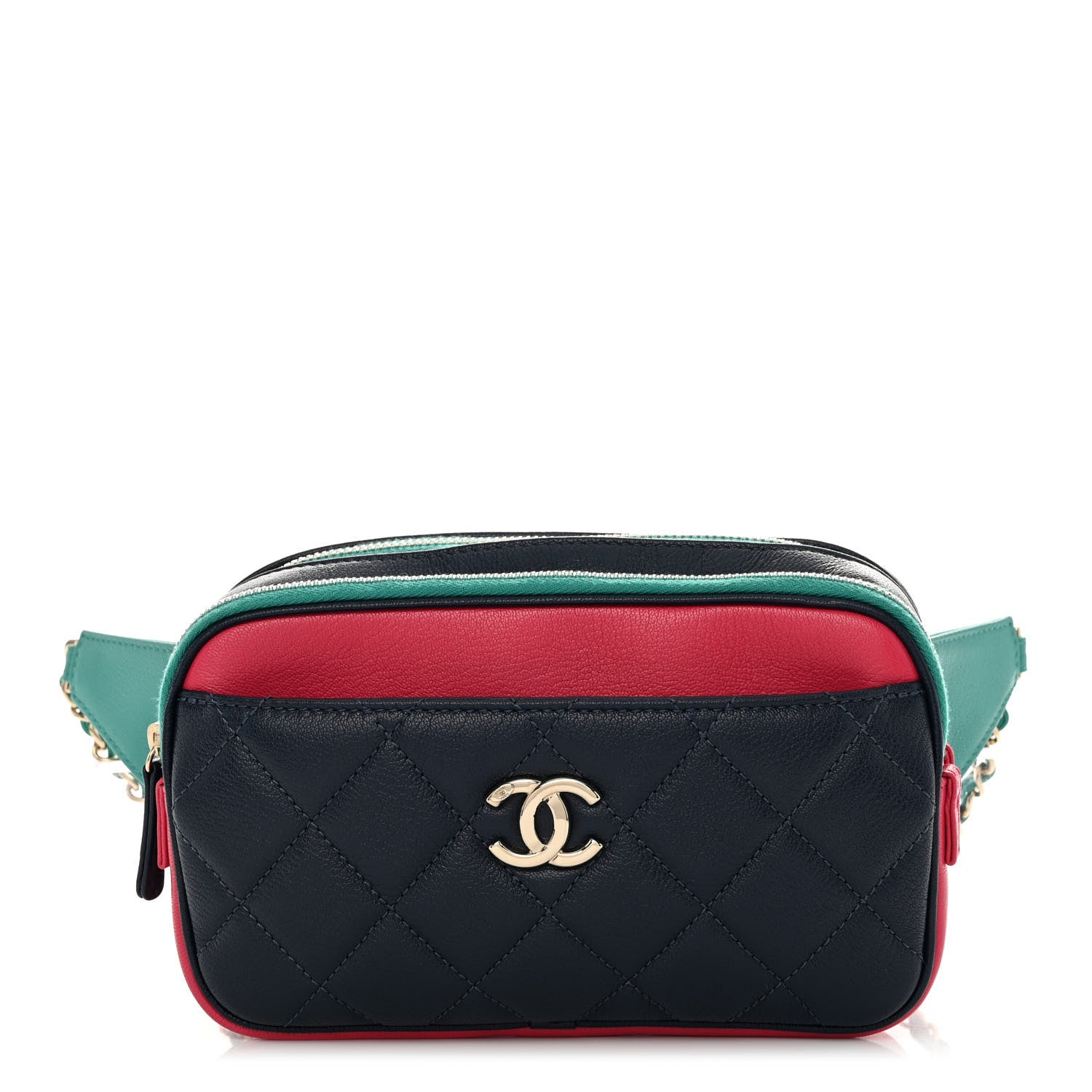 Chanel Goatskin Quilted Tri-Color In & Out Waist Bag Navy Turquoise Pink 3 of 14