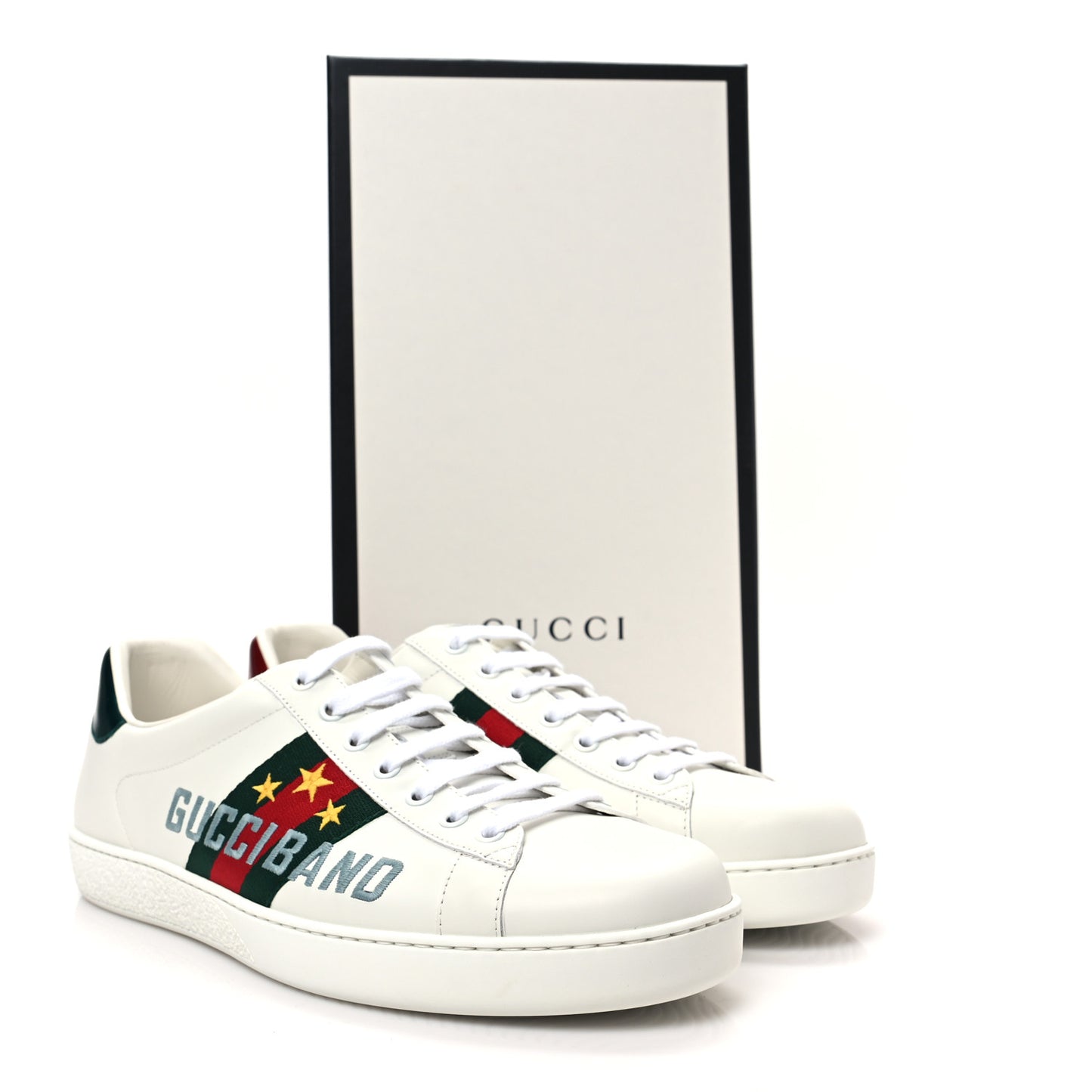 Calfskin Web Mens Gucci Band Ace Sneakers 8.5 White