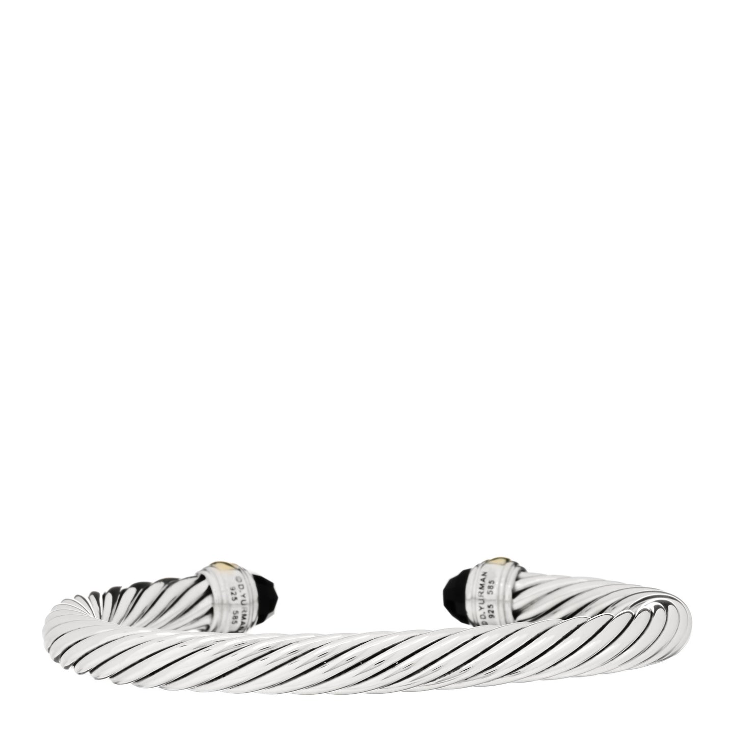 Sterling Silver 14K Yellow Gold Black Onyx 7mm Cable Classics Bracelet
