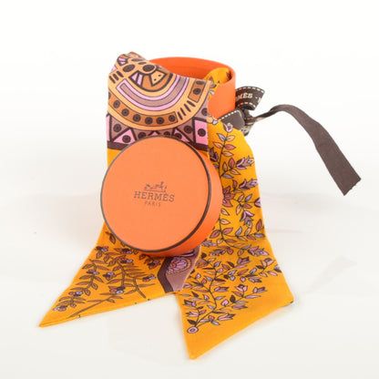 Hermes Silk L'Arbre De Vie Twilly Jaune D'or Mauve Brun 4 of 4