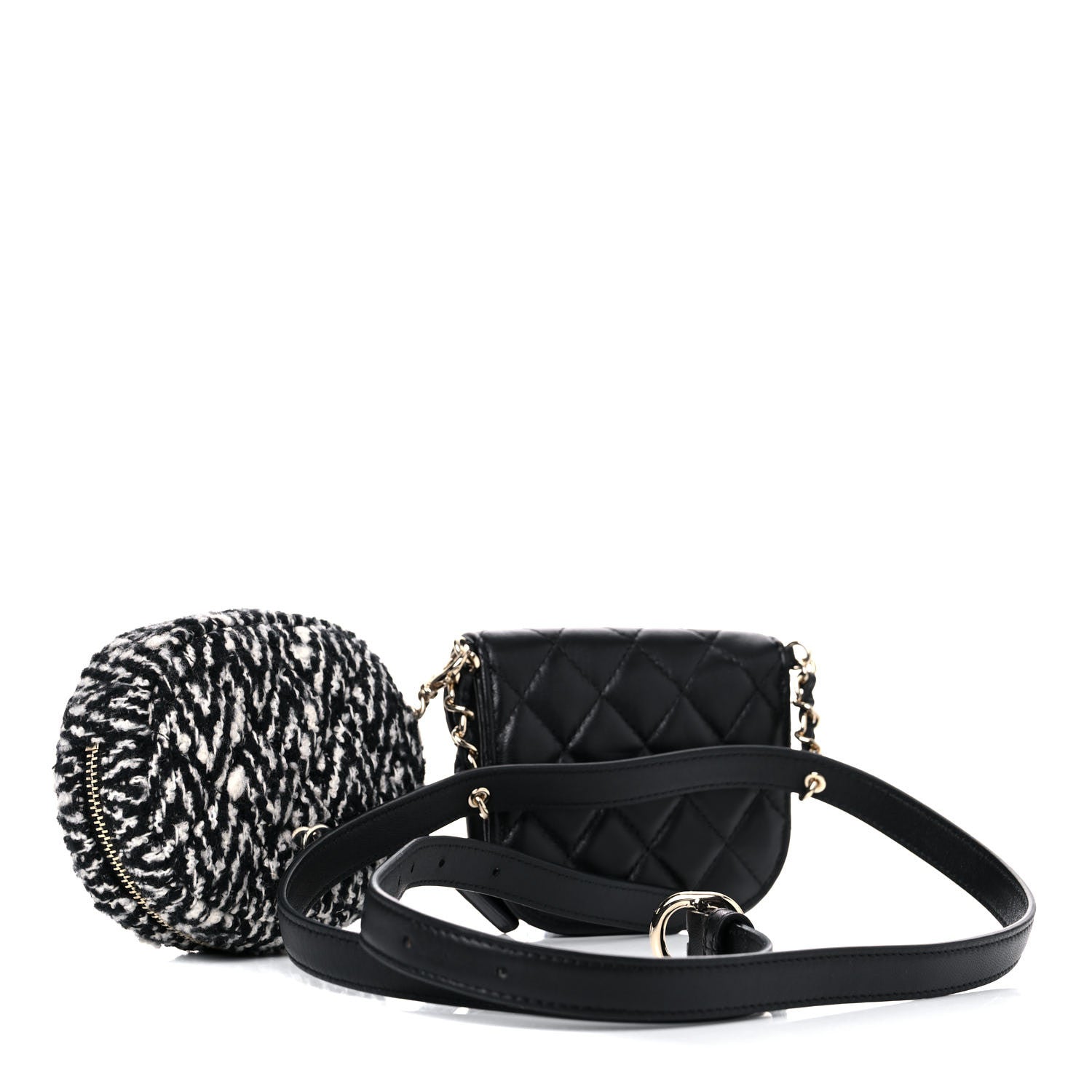Chanel Tweed Lambskin Quilted Waist Bag With Coin Purse Black 2 of 12