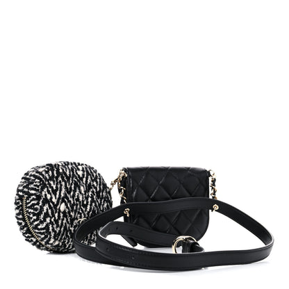 Chanel Tweed Lambskin Quilted Waist Bag With Coin Purse Black 2 of 12