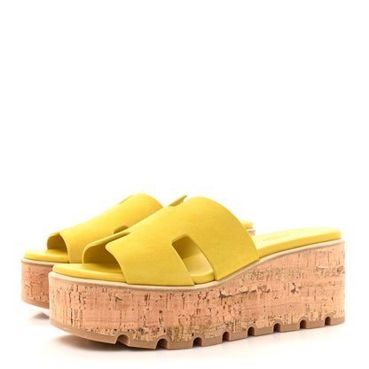 Hermes Suede Goatskin Cork Eze 30 Sandals 39 Jaune Citron 4 of 9