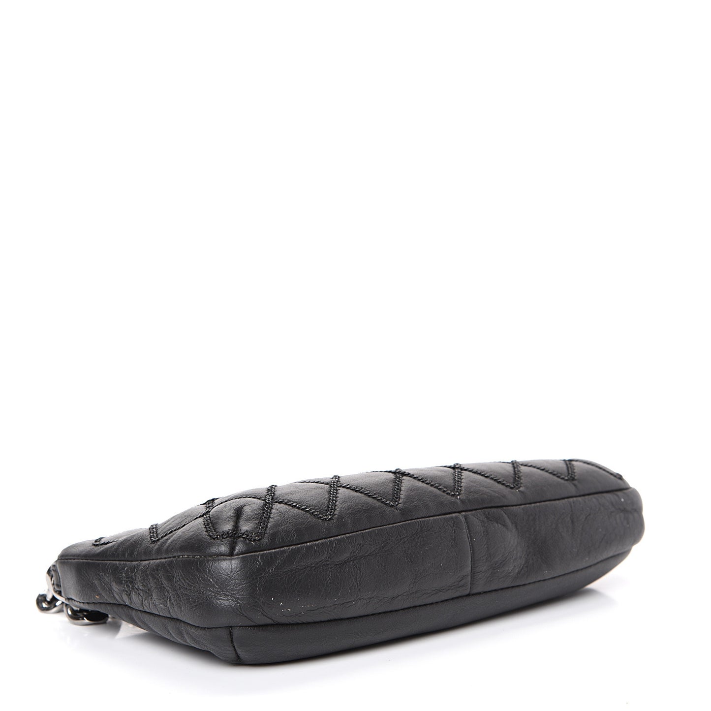 Lambskin Double Stitched Shoulder Bag Black