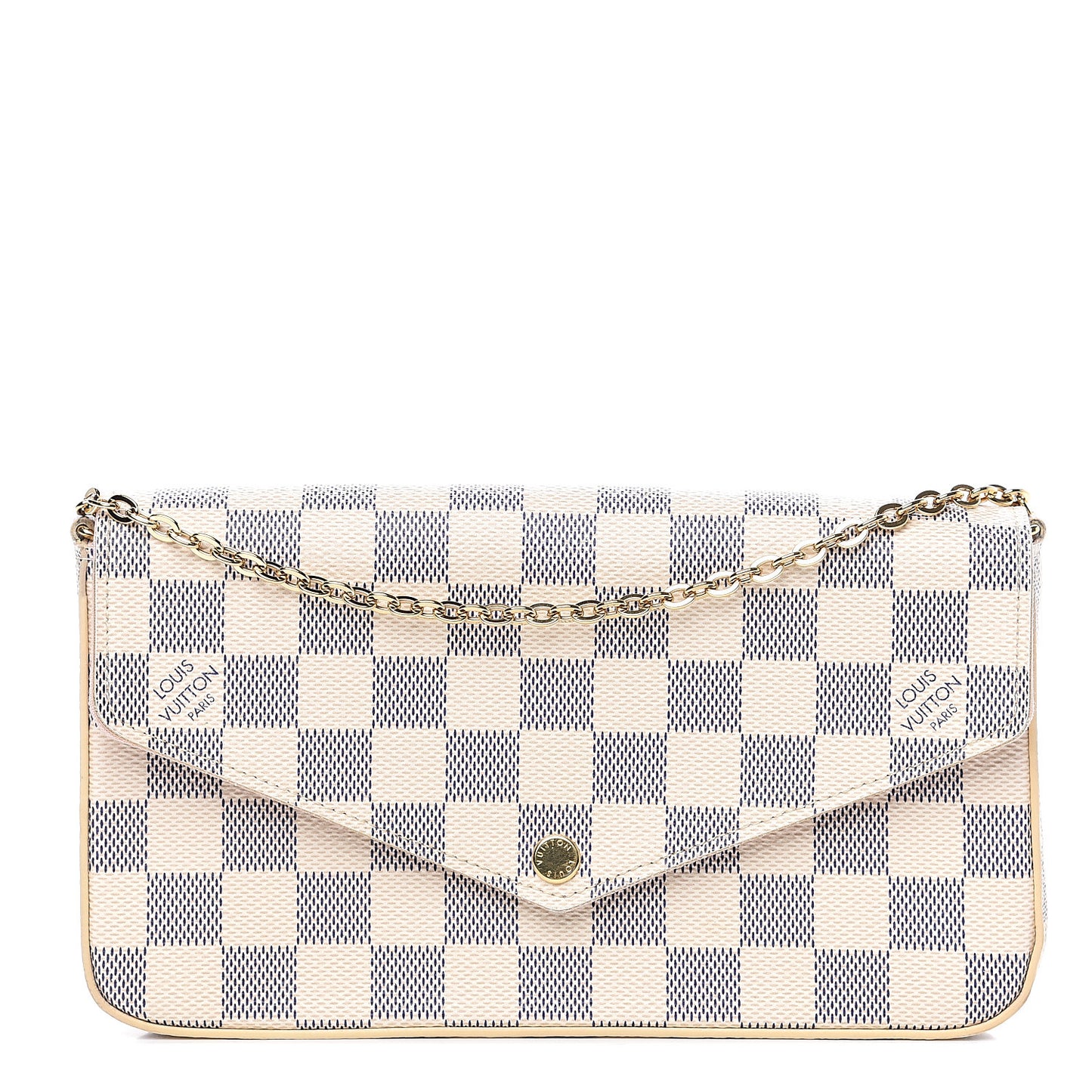 Damier Azur Pochette Felicie Chain Wallet Rose Ballerine