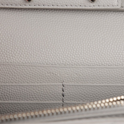 Saint Laurent Grain De Poudre Matelasse Chevron Monogram Chain Wallet Light Grey 7 of 9