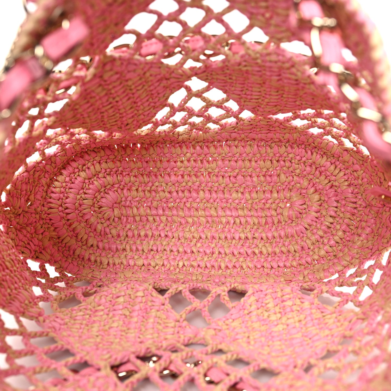 Chanel Raffia Effect Braided Small Shopping Bag Beige Pink 6 of 11