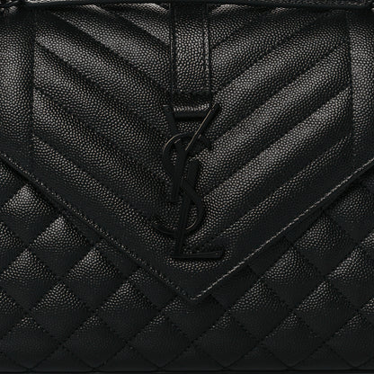 Saint Laurent Grain De Poudre Textured Mixed Matelasse Triquilt Medium Monogram Satchel Black 7 of 9