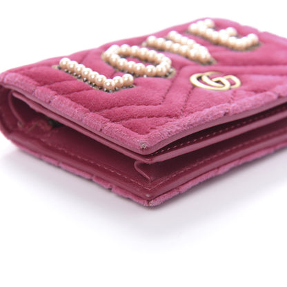 Gucci Velvet Matelasse Pearl Love Embroidered GG Marmont Card Case Wallet Light Raspberry Rose 6 of 9