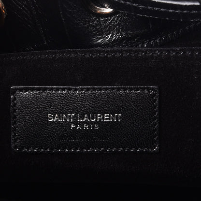 Saint Laurent Calfskin Crocodile Embossed Medium Emmanuelle Bucket Bag Black 7 of 8