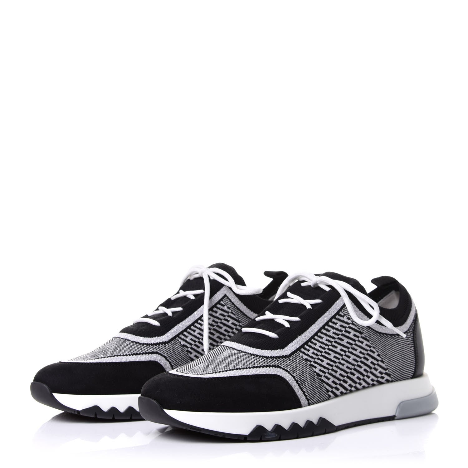 Hermes Knit Bi-Color Womens Addict Sneakers 39.5 Black White 3 of 9