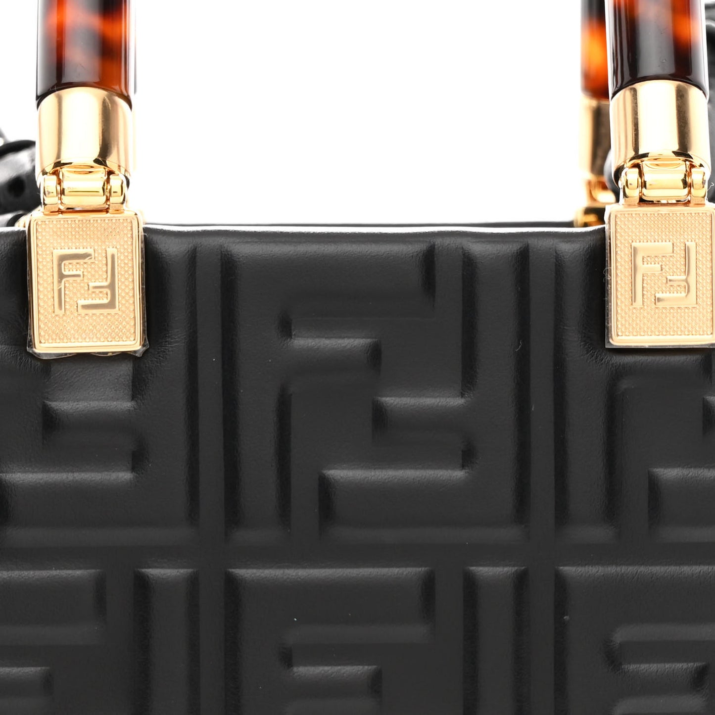 Vitello Plexiglass FF Embossed Mini Fendi Sunshine Shopper Tote Black