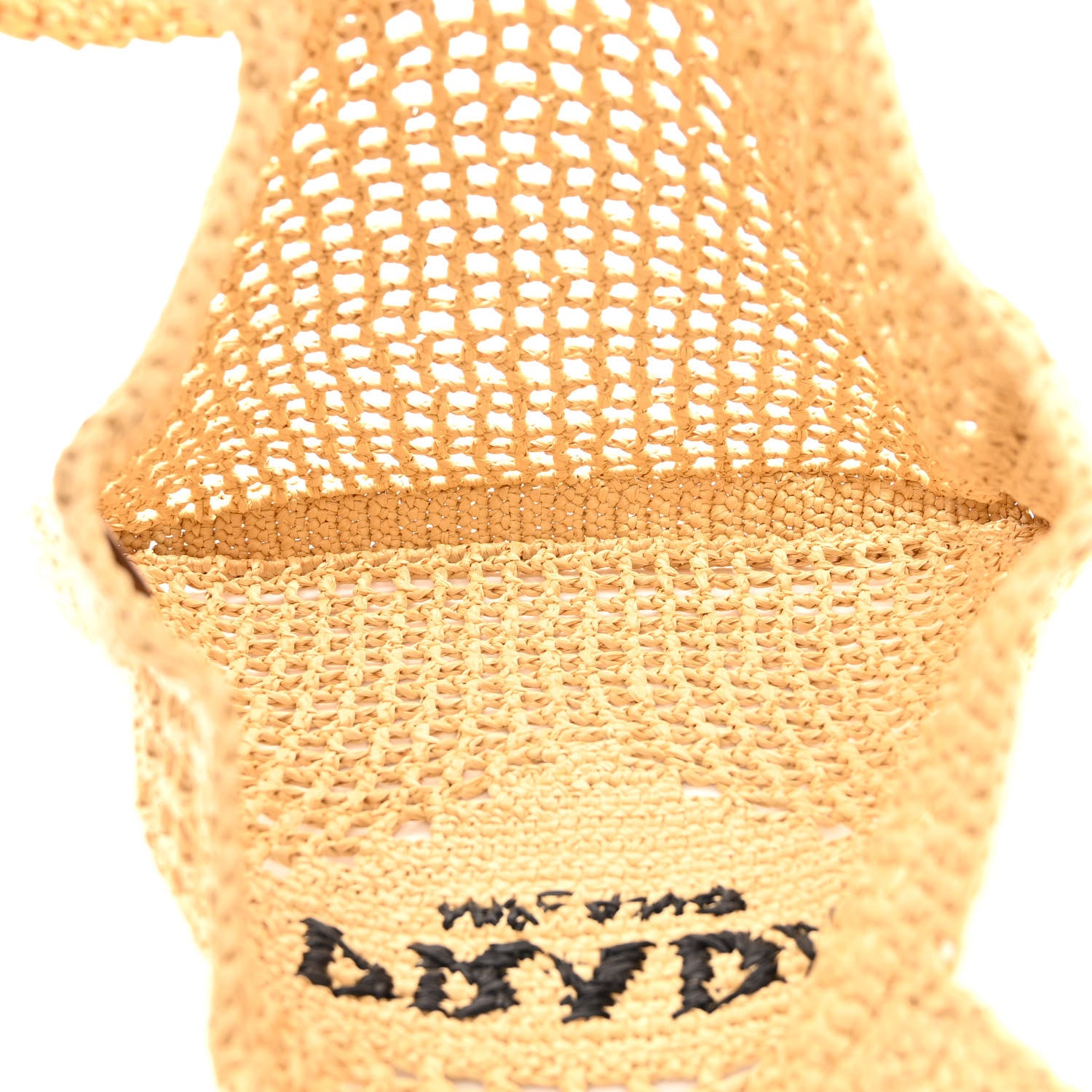 Prada Yarn Raffia Effect Crochet Logo Embroidered Tote Bag Naturale 5 of 9