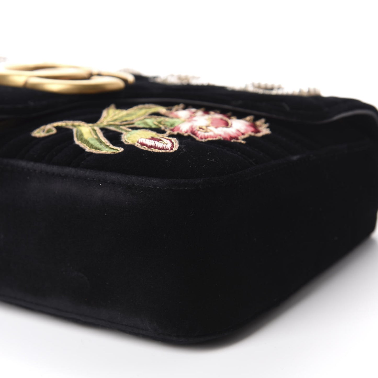 Velvet Matelasse Loved Embroidered Medium GG Marmont Shoulder Bag Black