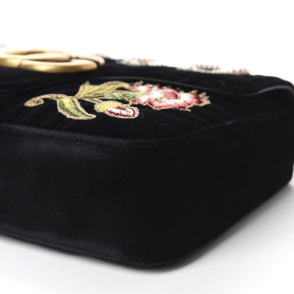 Gucci Velvet Matelasse Loved Embroidered Medium GG Marmont Shoulder Bag Black 7 of 10