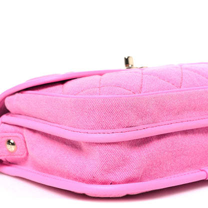 Chanel Denim Quilted Small Messenger Flap Neon Pink 9 of 10