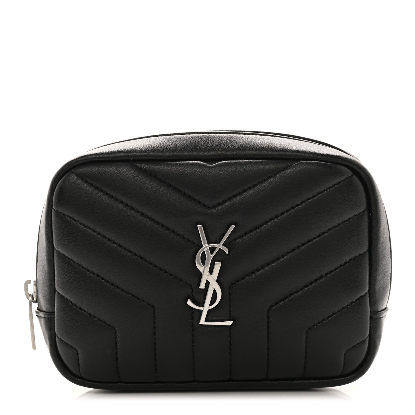 Lambskin Y Quilted Monogram Loulou Cosmetic Case Black