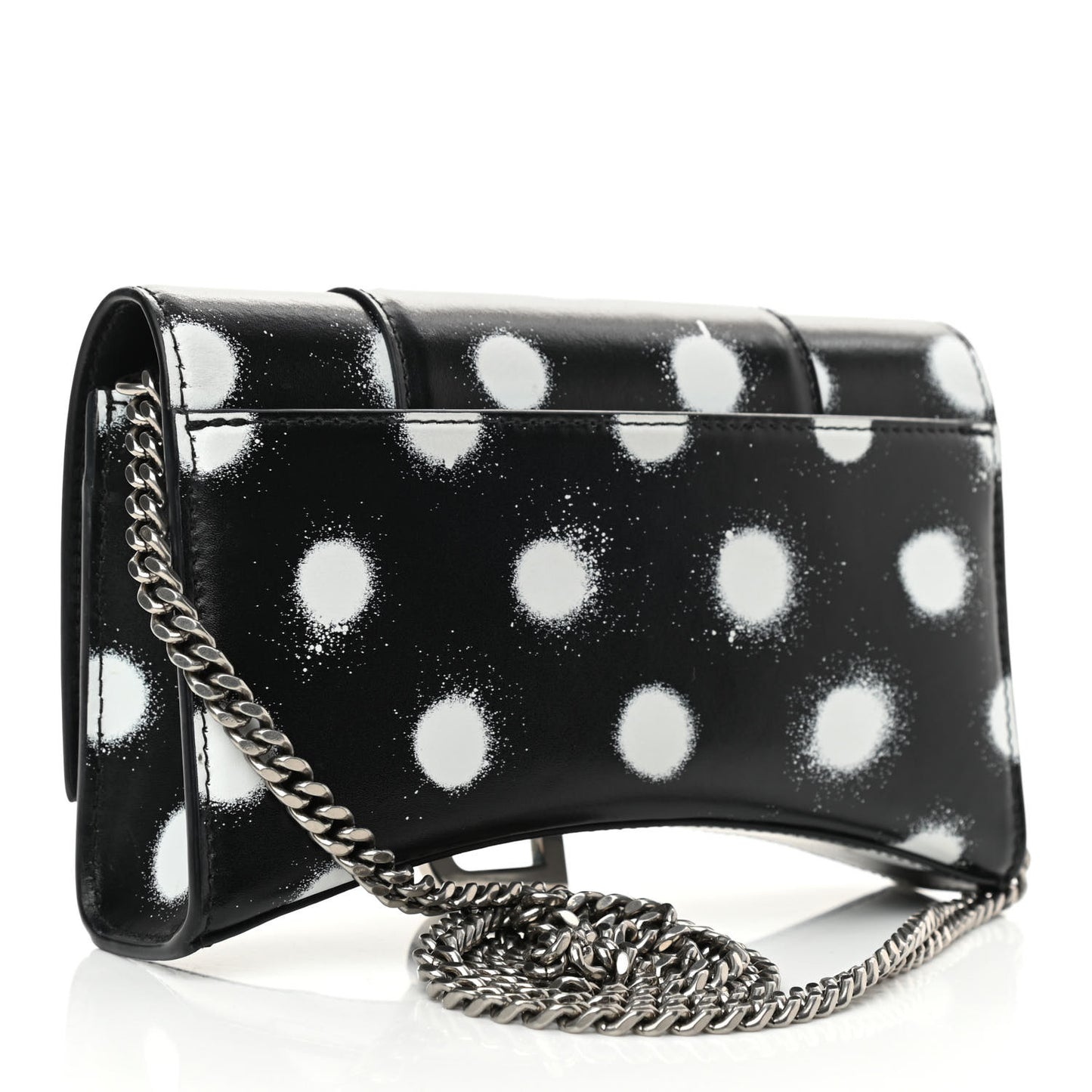Shiny Box Calfskin Polka Dot Hourglass Chain Bag Black White