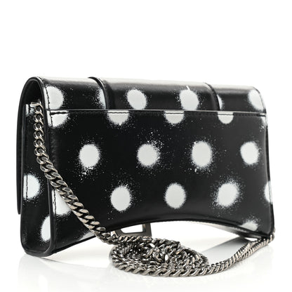 Balenciaga Shiny Box Calfskin Polka Dot Hourglass Chain Bag Black White 3 of 9