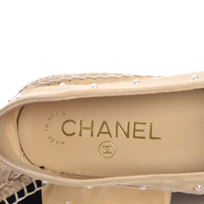 Chanel Suede Pearl CC Espadrilles 40 Beige Black 7 of 9