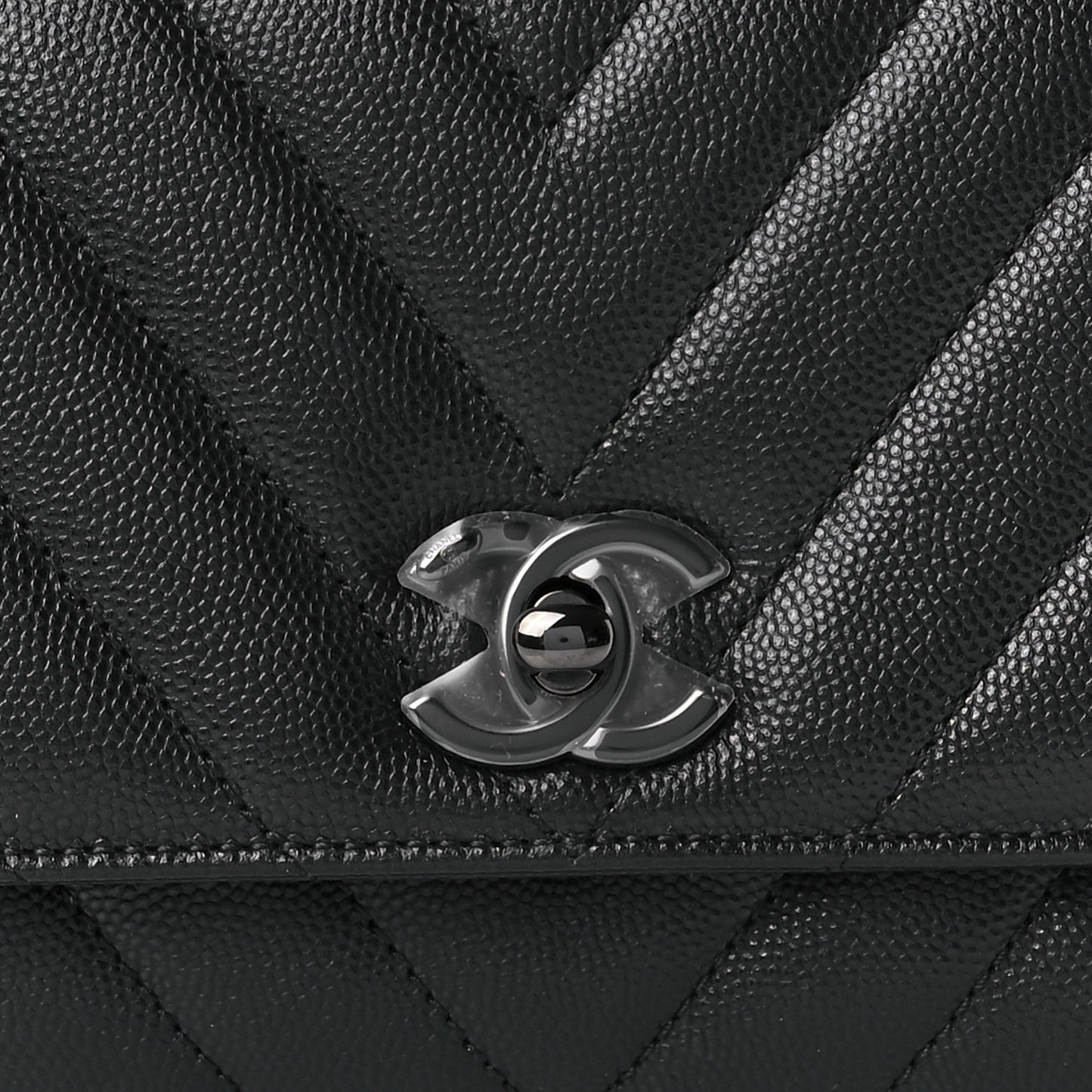 Caviar Chevron Quilted Extra Mini Coco Handle Flap So Black