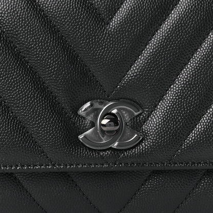 Chanel Caviar Chevron Quilted Extra Mini Coco Handle Flap So Black 7 of 9
