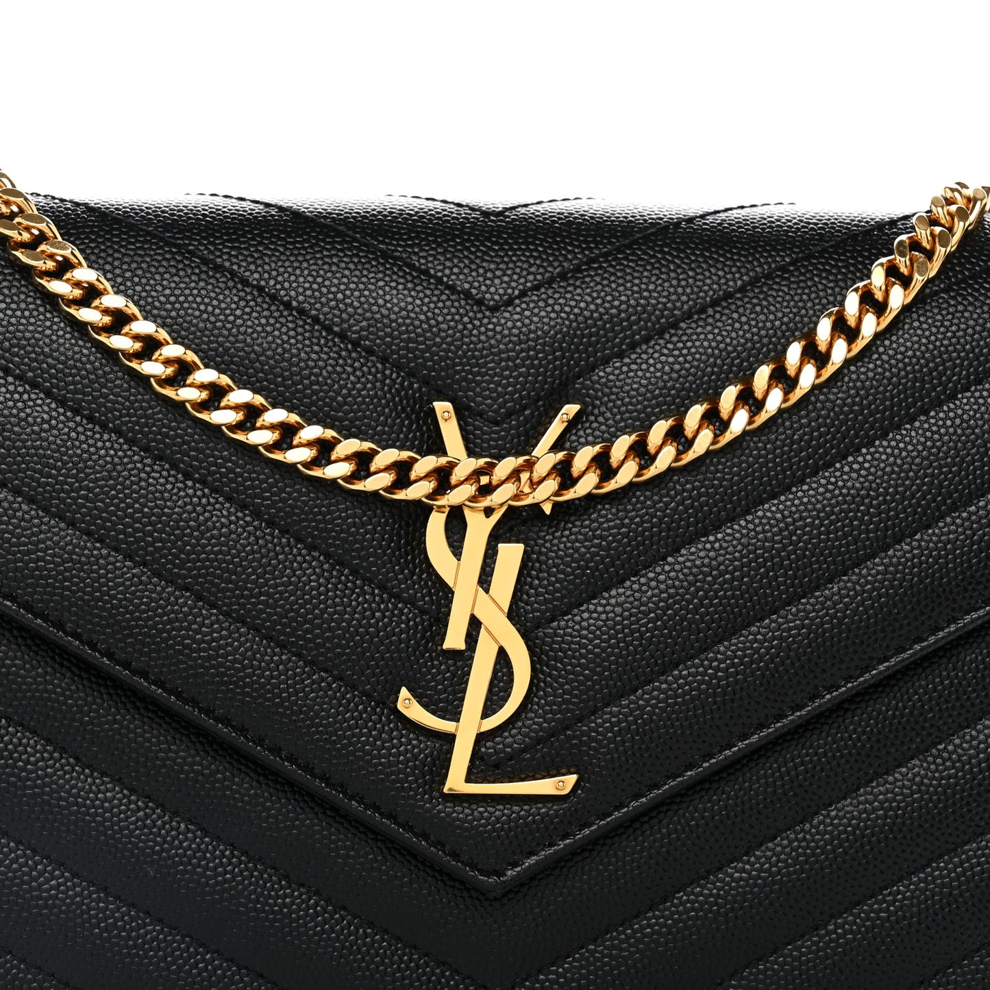 Grain De Poudre Matelasse Chevron Monogram Chain Wallet Black