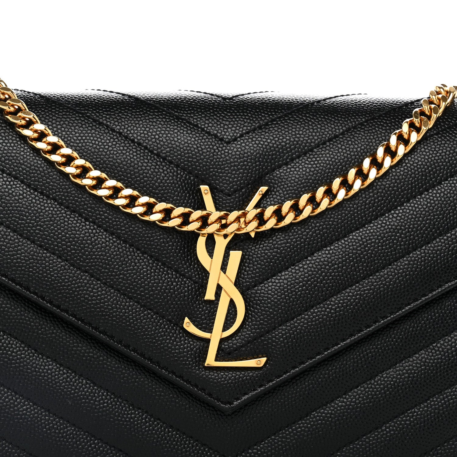 Saint Laurent Grain De Poudre Matelasse Chevron Monogram Chain Wallet Black 8 of 11