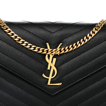 Saint Laurent Grain De Poudre Matelasse Chevron Monogram Chain Wallet Black 8 of 11