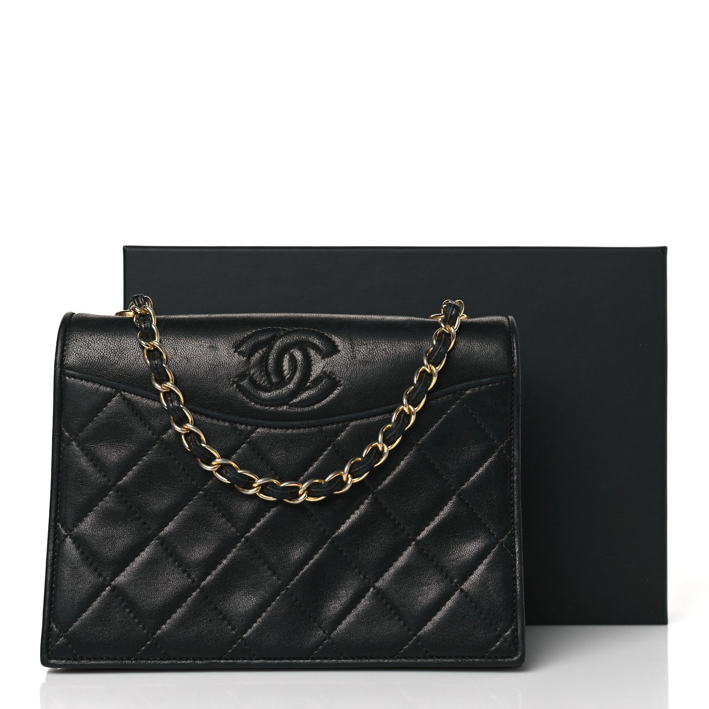 Lambskin Quilted Flap Shoulder Bag Black
