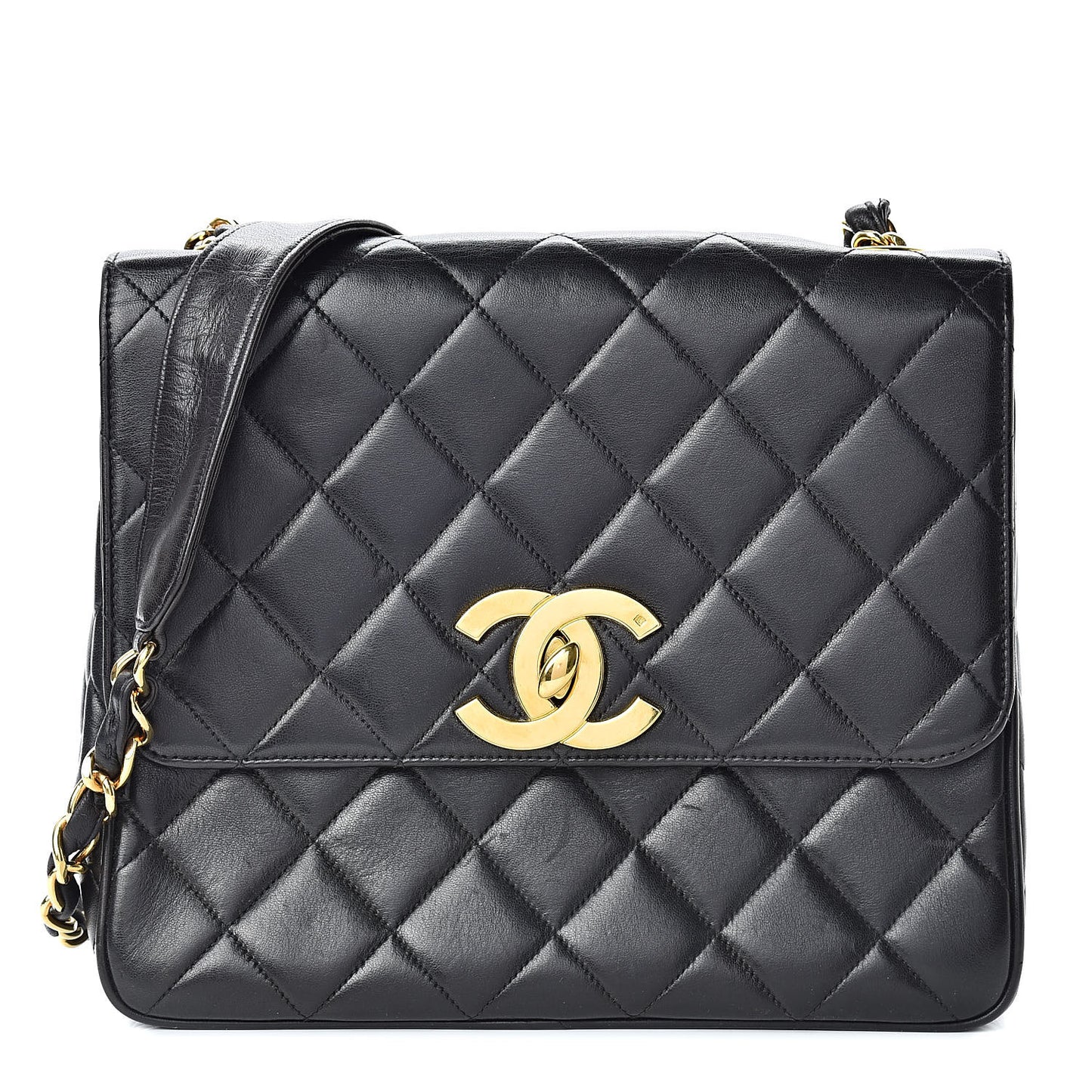 Lambskin Quilted Single Flap Black