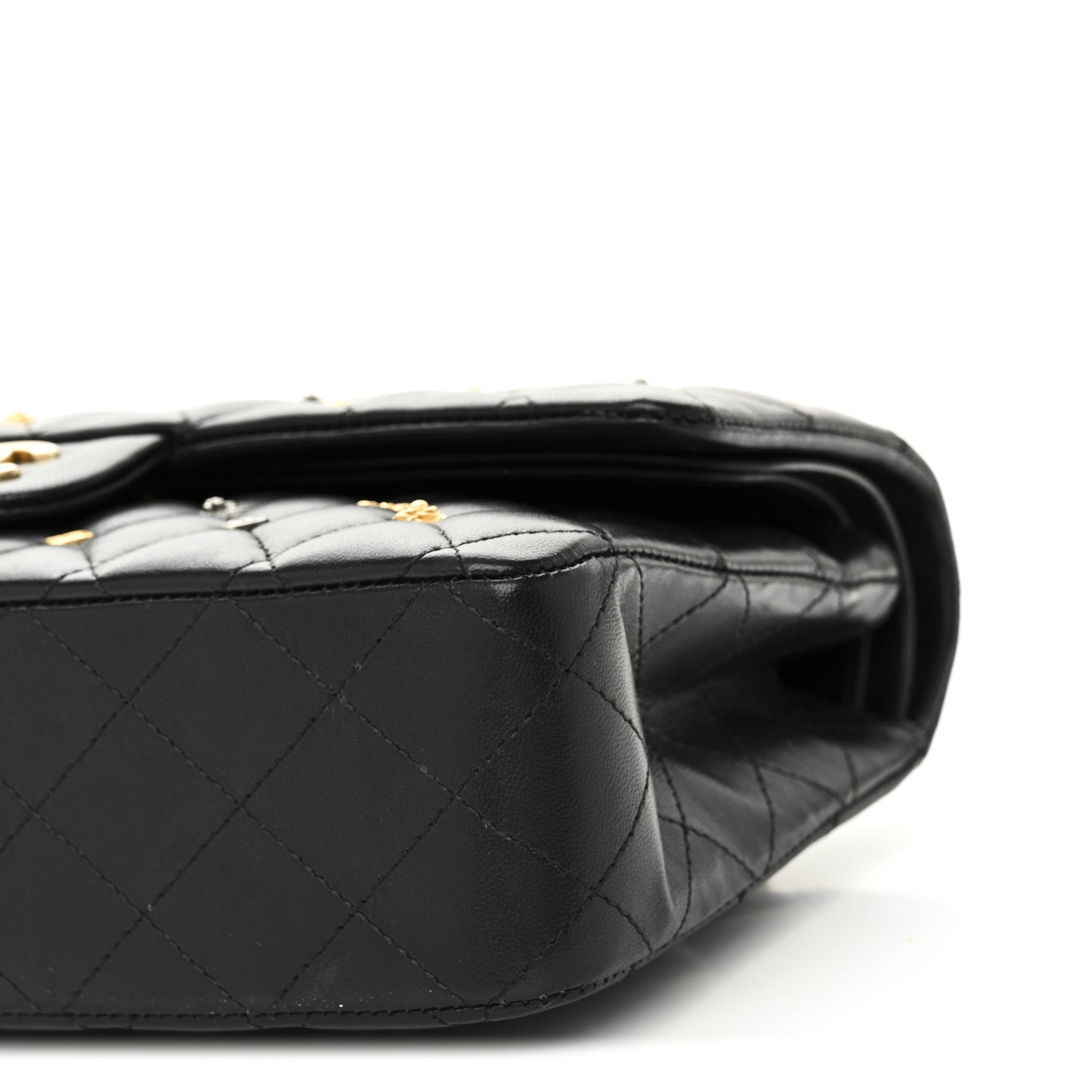 Lambskin Quilted Studded Medium Double Flap Black