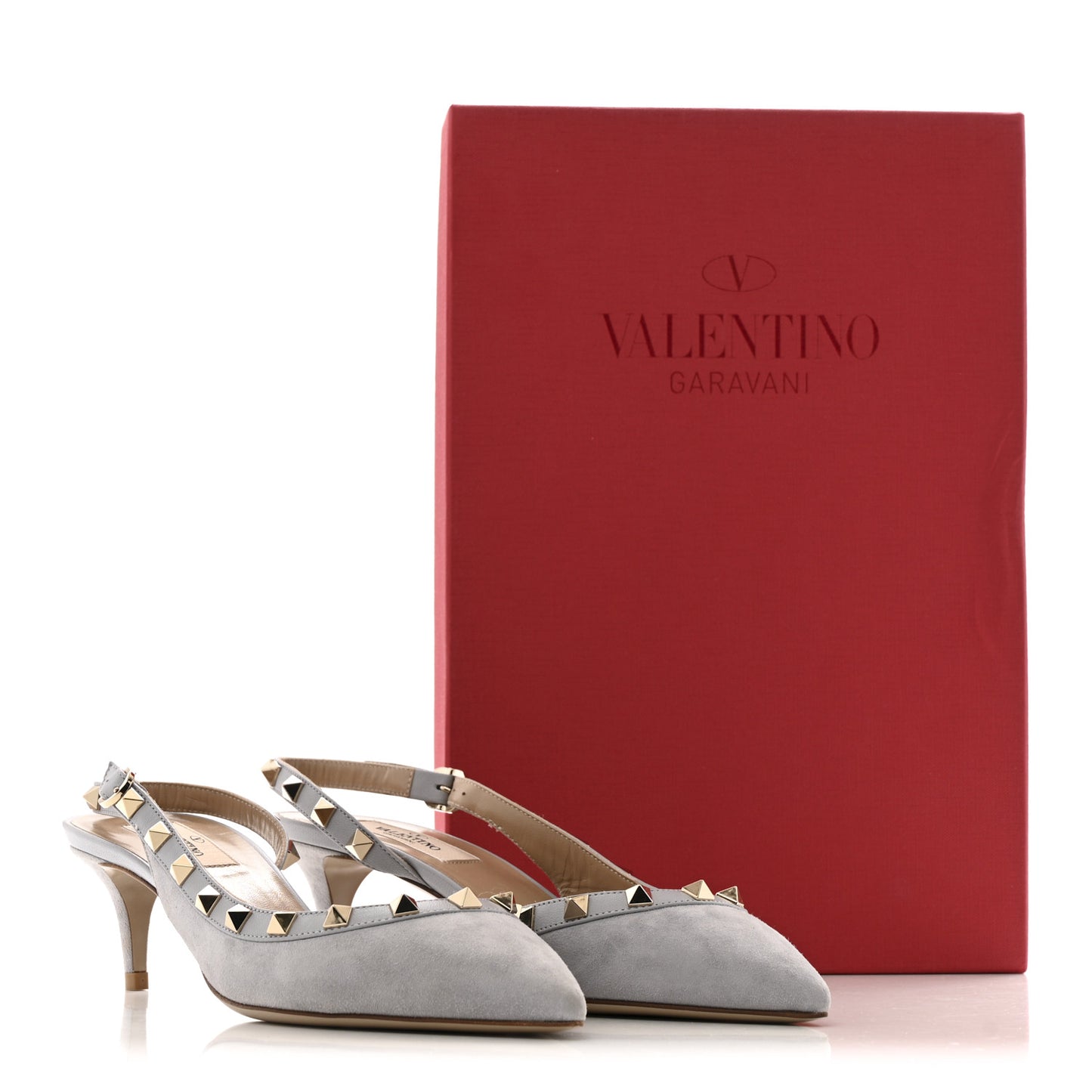 Suede Nappa Rockstud Half d'Orsay Slingback 50mm Pumps 37.5 Pastel Grey