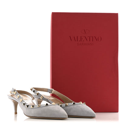Valentino Garavani Suede Nappa Rockstud Half d'Orsay Slingback 50mm Pumps 37.5 Pastel Grey 10 of 10