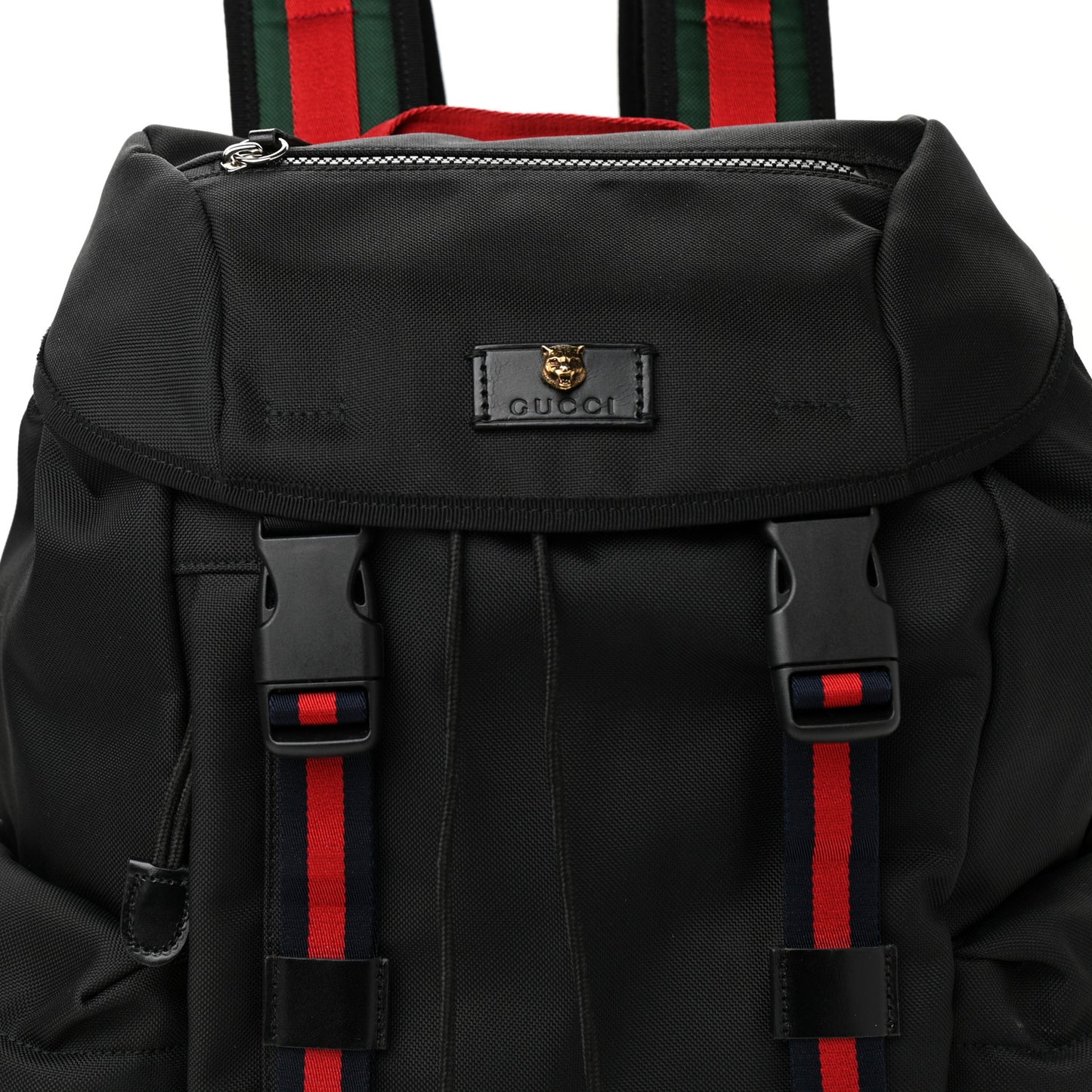Techno Canvas Web Double Buckle Backpack Black