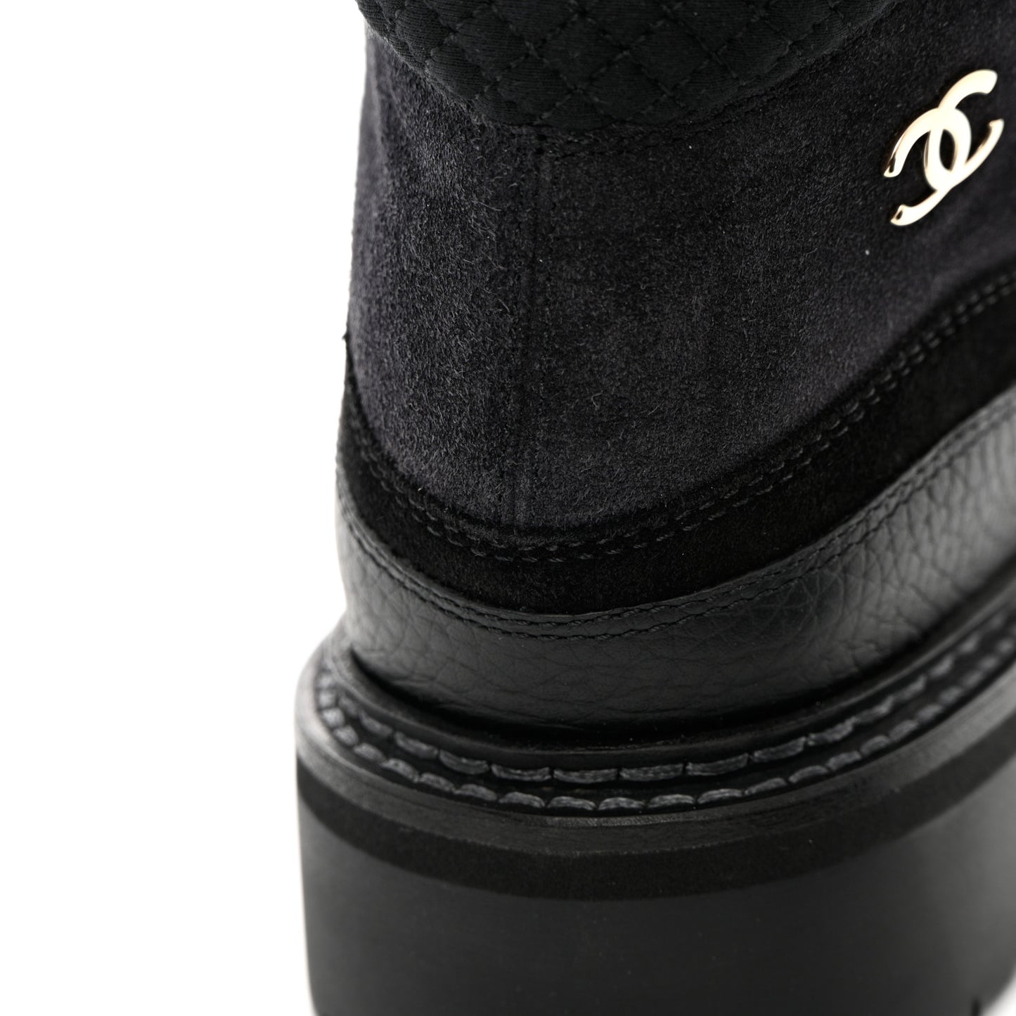 Suede Grained Calfskin CC Lace Up Boots 37 Black